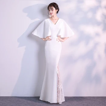 

Sexy Mermaid Chinese Dress Lace Patchwork Lady Persepective Formal Party Gown Novelty Qipao Cheongsam Elegant Maxi Vestidos