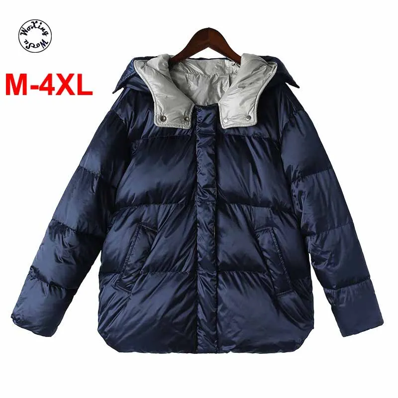 

4XL Women's mid long down jacket thickened slim wasit hooded fashion down coat white duck down jacket M to 4XL