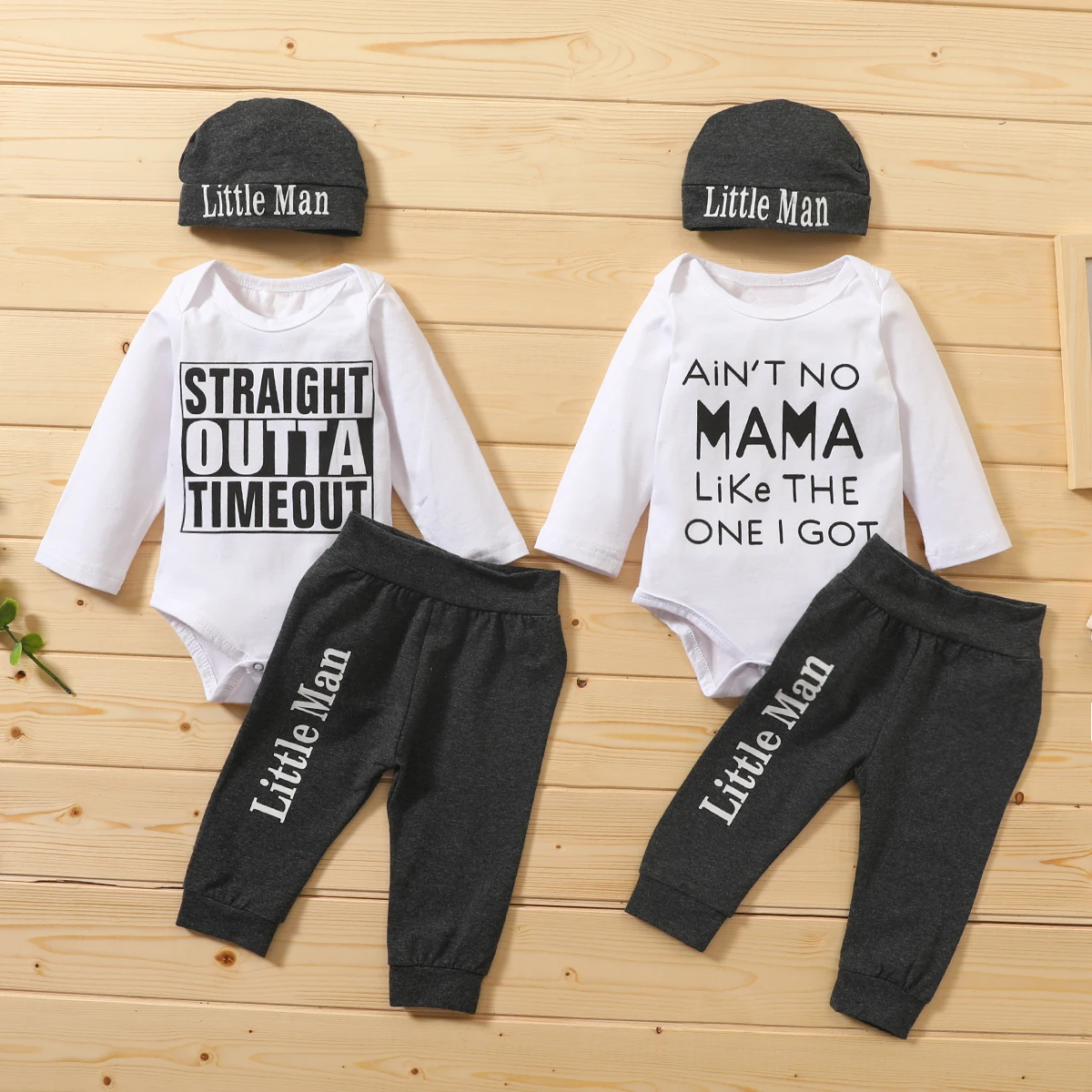 

Three Piece Baby Boys Suit Clothes Infant Baby Little Kids Autumn Unique Letter Long-sleeved Jumpsuit Elastic Trousers with Hat