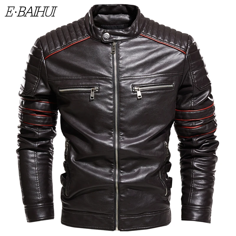

E-BAIHUI Men Jacket Leather Jacket Men Motorcycle Jacket Fashion Streetwear Biker Coat Slim Fit Autumn Winter Coat Men Fur Lined