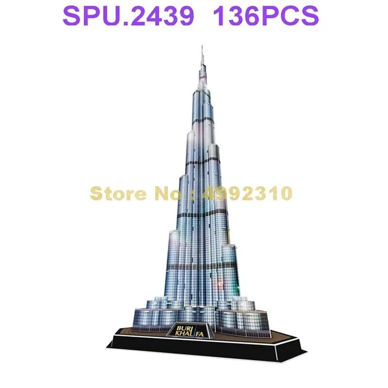 136 шт. всемирно известная архитектура Burj Khalifa Дубай большой 3d светодиодный пазл