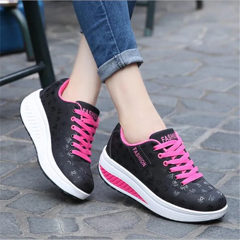 

2020 Fashion Women Height Increasing Summer Breathable Waterproof Wedges Sneakers Platform Shoes Woman Pu Leather Casual Shoes