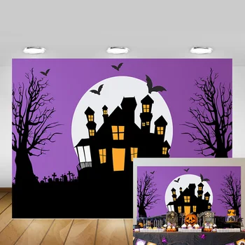 

Halloween Party Photography Backdrop Decoration Bat Horrible Castle Full Moon Background Children Halloween Dress-up Banner Prop