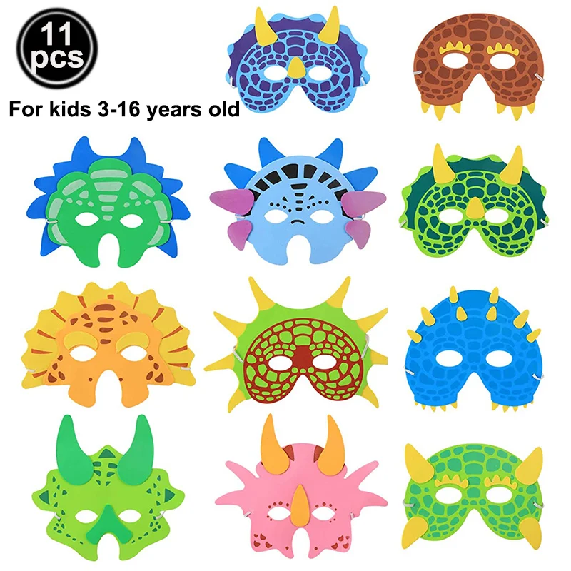 

11pcs Dinosaur Party Costume Mask Set Birthday Jurassic World Cosplay Costumes Dress-Up Dino Birthday Supplies Favor Gift