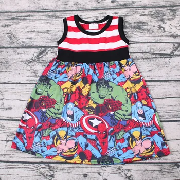 

Hot Sale summer children clothing super hero girls dress sleeveless kids girls princess dress