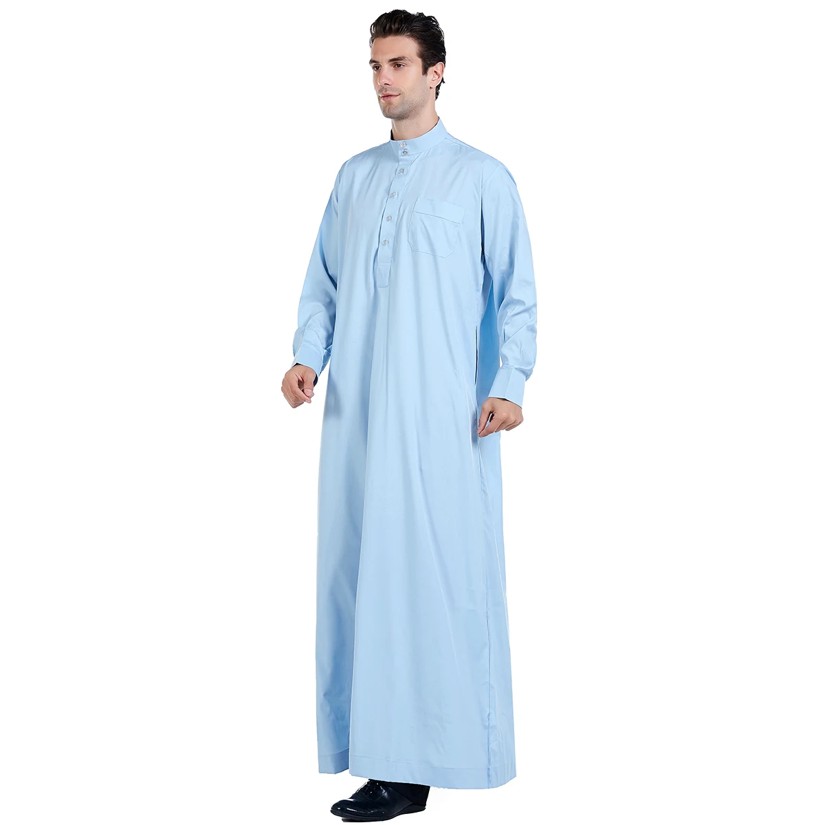 Muslim Middle East Men's Long Sleeves Ramada Robe Arab Crew Neck  Islamic Solid Color Kaftan Thawb Maxi-Muslim  Dubai Long Abaya