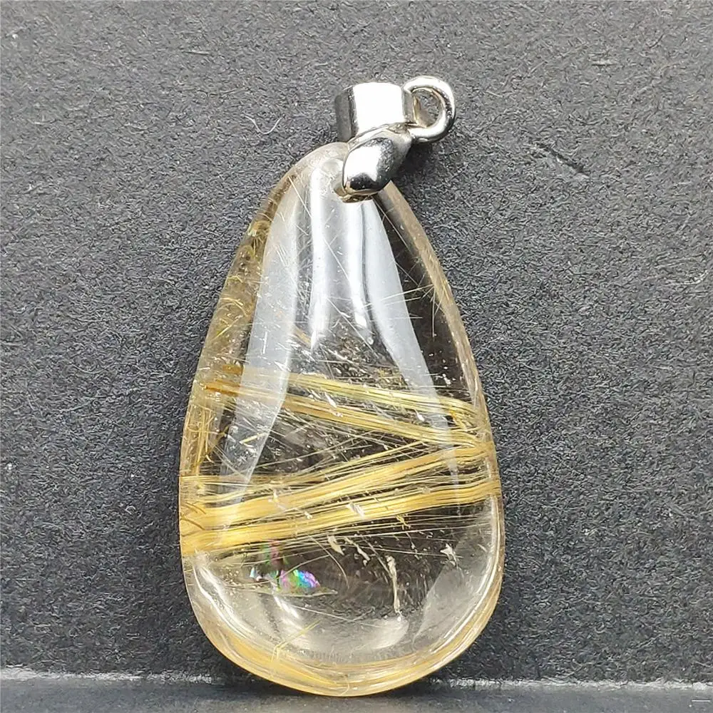 

100% Natural Gold Rutilated Quartz Clear Pendant 30x17x10mm Crystal Gemstone Fashion Pendant Jewelry AAAAA