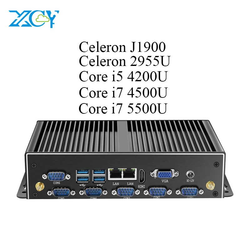 XCY Fanless Mini Pc Dual Gigabit Ethernet Lan 6*Com Ports Mini Computer Intel Core i5 4200u i7 Industrial Linux Micro Minipc Box photo