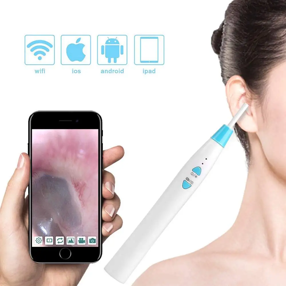 

3.9MM 720P Wireless Visual Ear Pick Earwax Cleaning Spoon Rod Endoscope WiFi Otoscope Inspection Camera for Adults and Children