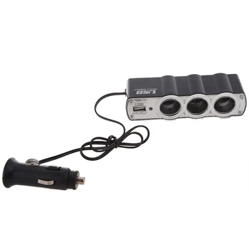 

Three-Way Car Cigarette Lighter Socket Splitter w/ USB Port