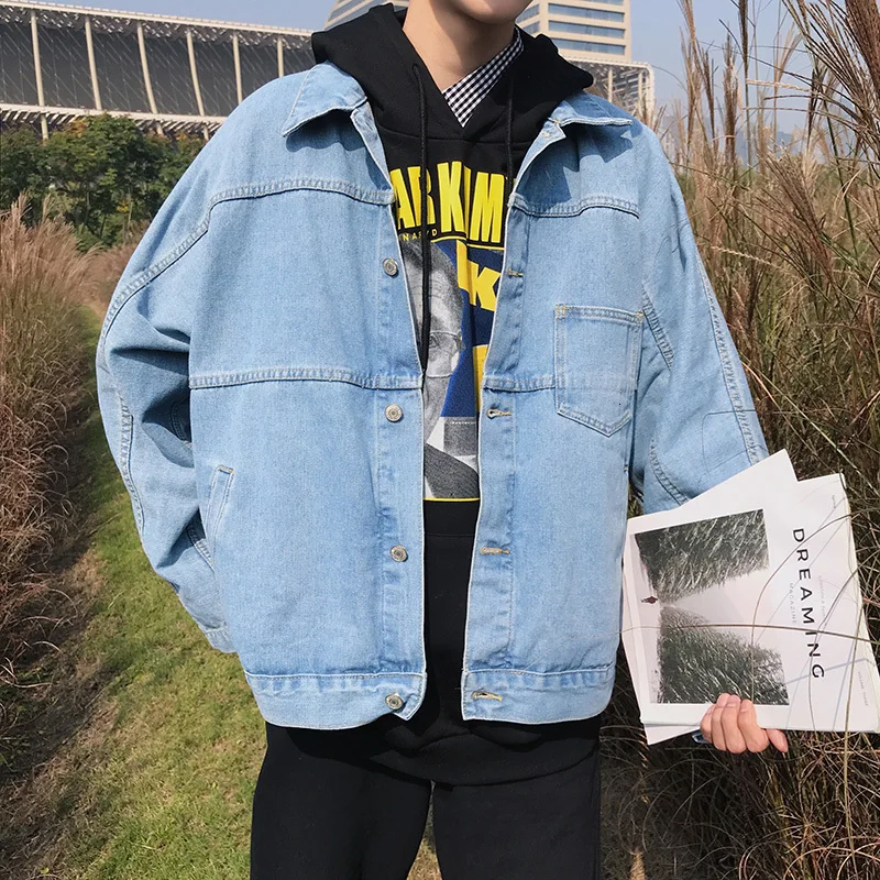 

Autumn Denim Jacket Men's Fashion Washed Solid Color Casual Denim Jacket Man Streetwear Wild Loose Hip Hop Bomber Jacket Male