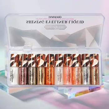 

10 Pcs/Set Diamond Pearly Polarized Colorful Liquid Eyeshadow Highlighter Long Lasting Cosmetics Easy to Wear Make Up Kits TSLM1