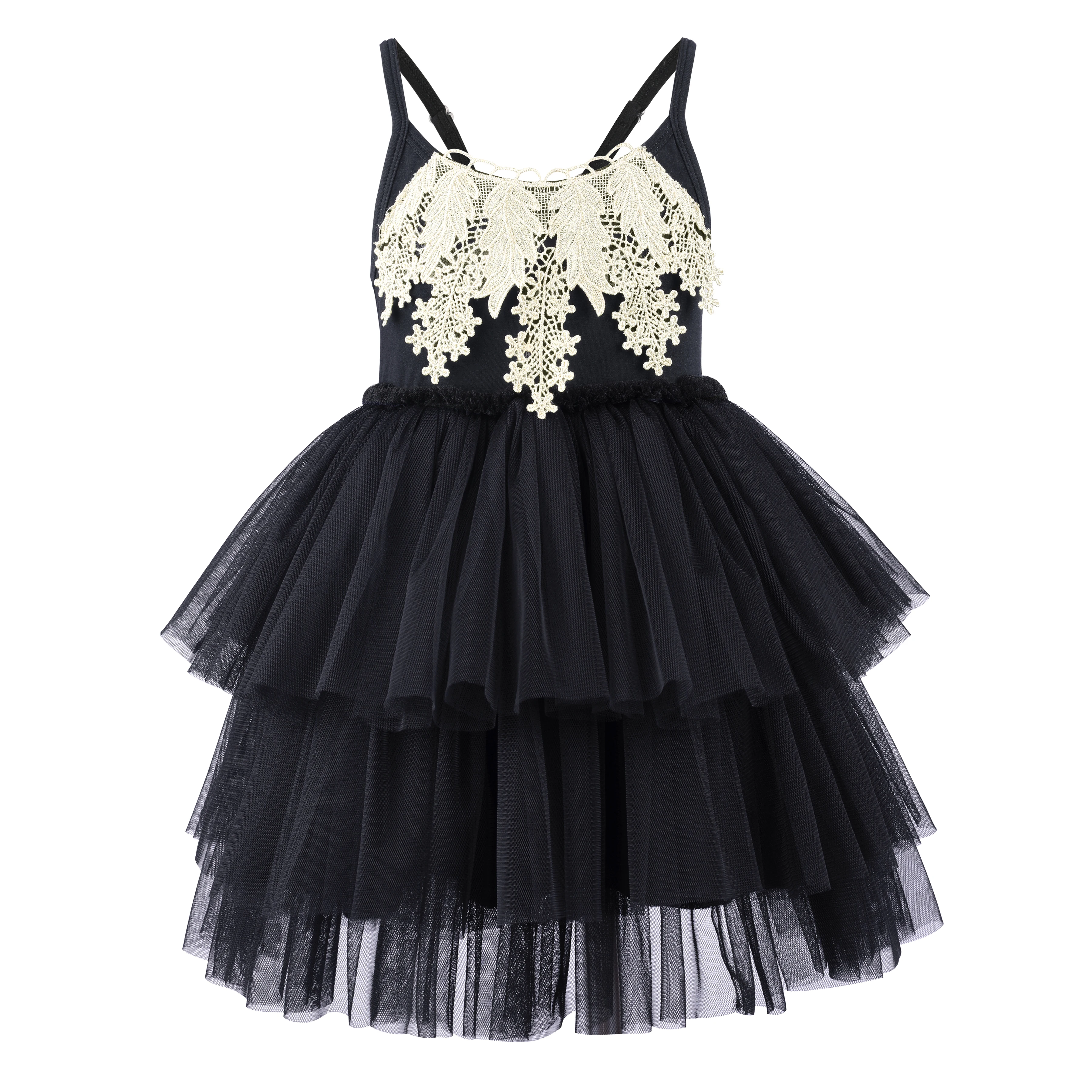 Flofallzique/черное платье-пачка для девочек; Хлопковое платье на бретельках с сеткой и кружевной отделкой на груди для Хэллоуина; вечерние платья; милая детская одежда