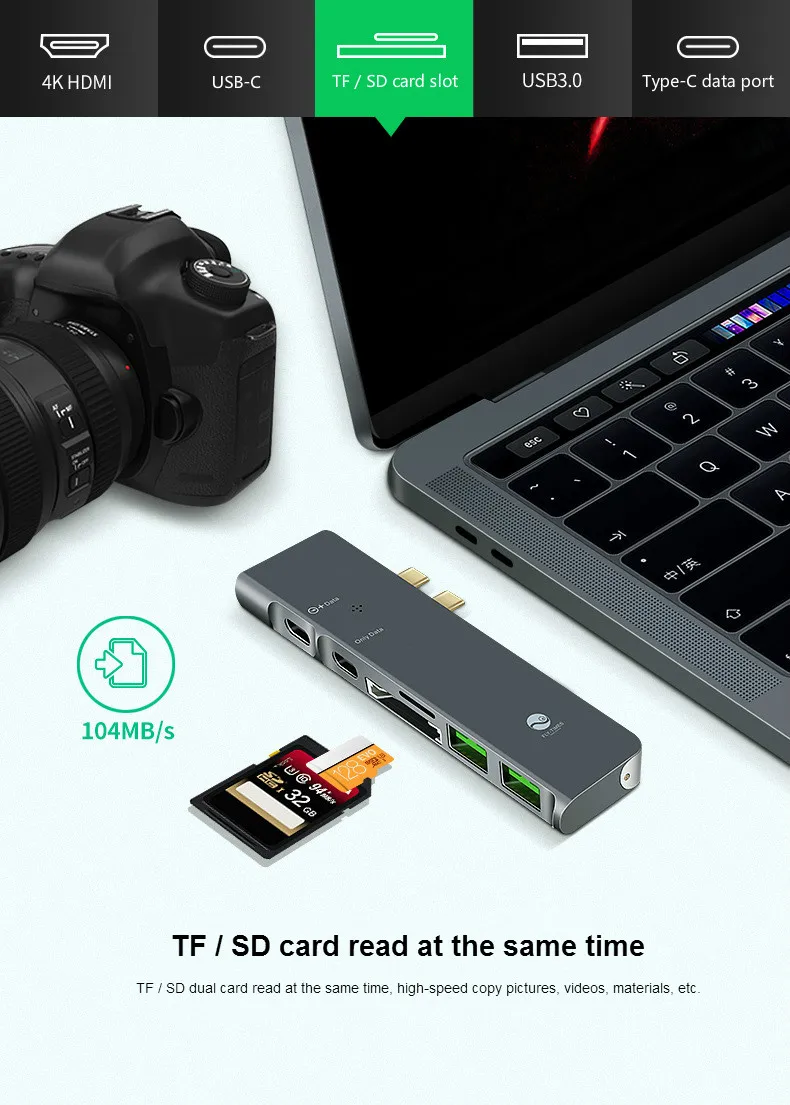 7 в 1 USB 3,0 type-C концентратор к HDMI адаптер 4K Thunderbolt USB-C концентратор с концентратором 3,0 TF sd-ридер слот PD для MacBook Pro/Air