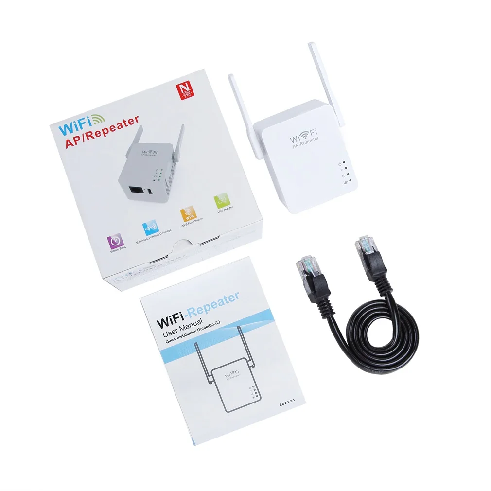 Белый WiFi расширитель диапазона беспроводной 300 Мбит/с AP/ретранслятор две антенны USB порт США ЕС Великобритания компактный мини размер