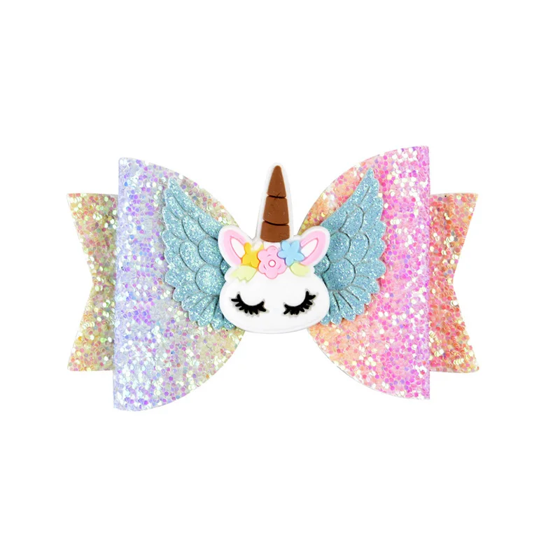 Новые блестящие заколки для волос в форме бантиков с единорогом и крыльями лося