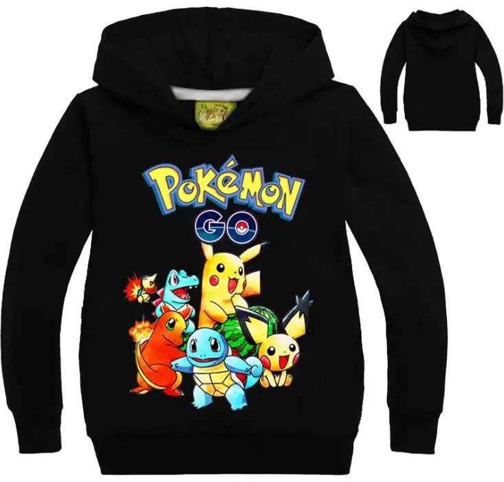 

Nueva sudadera de Primavera de algodón de dibujos animados POKEMON GO Pikachu niños niñas ropa de manga larga con capucha camiseta al por menor