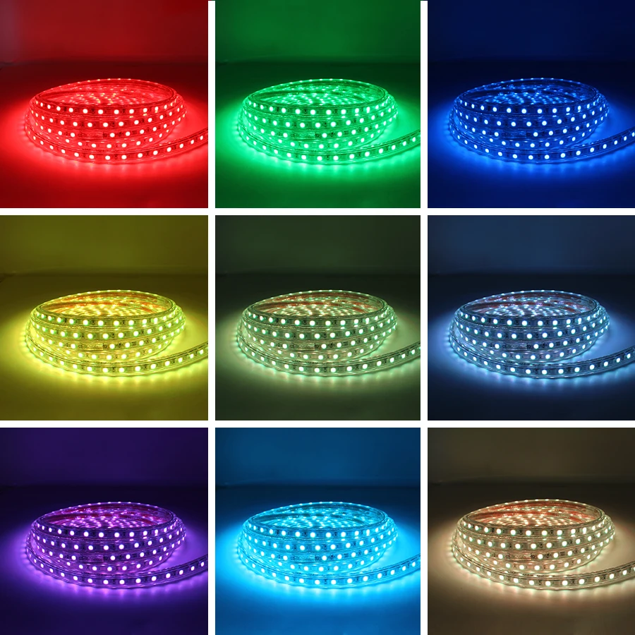 5050 220 В RGB Светодиодная лента 60 Светодиодный/м SMD водонепроницаемый пульт дистанционного управления 220 В светодиодный свет полоса RGB лента гибкая лента светодиодный Декор
