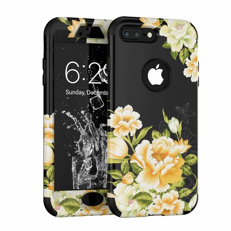 Роскошный чехол 3 в 1 для iPhone 11 pro Max 7 8 6 6s Plus X Xs max XR, Жесткий Чехол для телефона с цветочным рисунком, силиконовый бампер, противоударный чехол