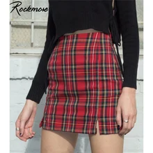 Rockmore Готический плед выше колена Юбки Винтаж Высокая талия молния Сплит Юбка Femme Красный Уличная клетчатая мини сексуальные юбки