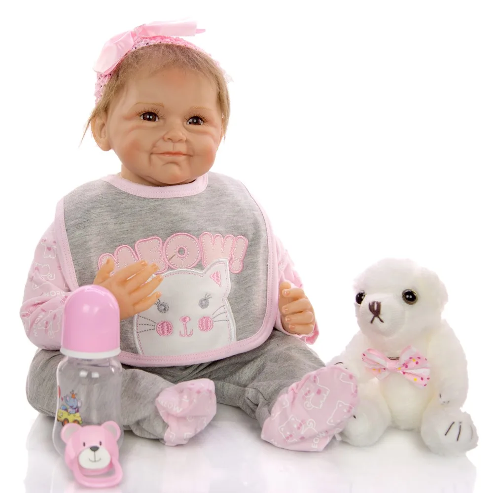 Bebes Кукла реборн 22 ''3/4 силиконовые виниловые куклы Супер реалистичный смайлик девочка для детский праздничный подарок Быстрая хлопок тело