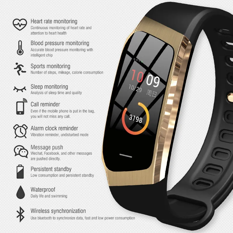 E18 smart watch color screen exercise heart rate blood pressure health monitoring waterproof exercise smartwatch for men women