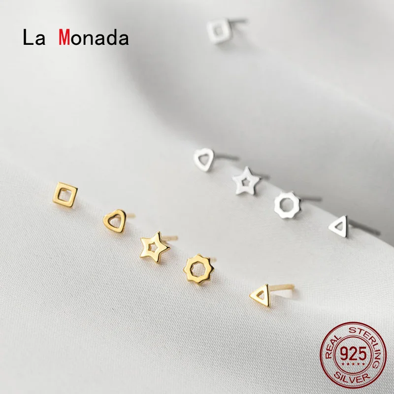 Flash Sale La Monada las mujeres pendientes de plata 925 pendientes de geometría pequeñas pendientes para niñas aretes coreanos corazón lindo joyería de las mujeres de mujer gBQLxDBymzO