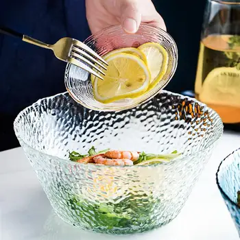 

1.6L Home Glass Salad Bowl Irregular Pattern Snack Container Food Serving Bowls for Dessert Fruit Vegetable