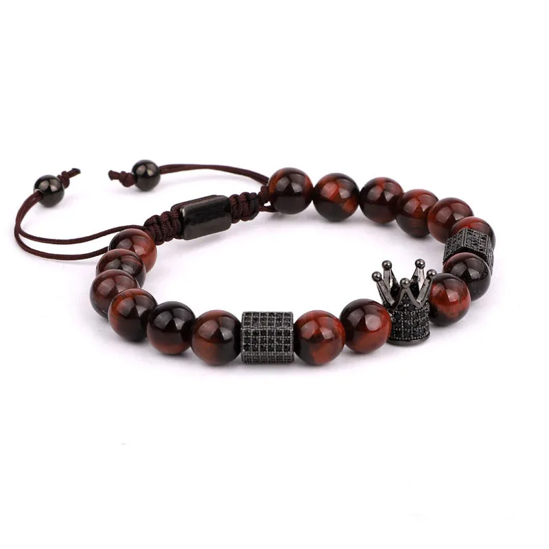 Drop Shipping Natural Stone Beads CZ Crown Tube Handcraft Beads Macrame Friendship Bracelet Men - Image 4