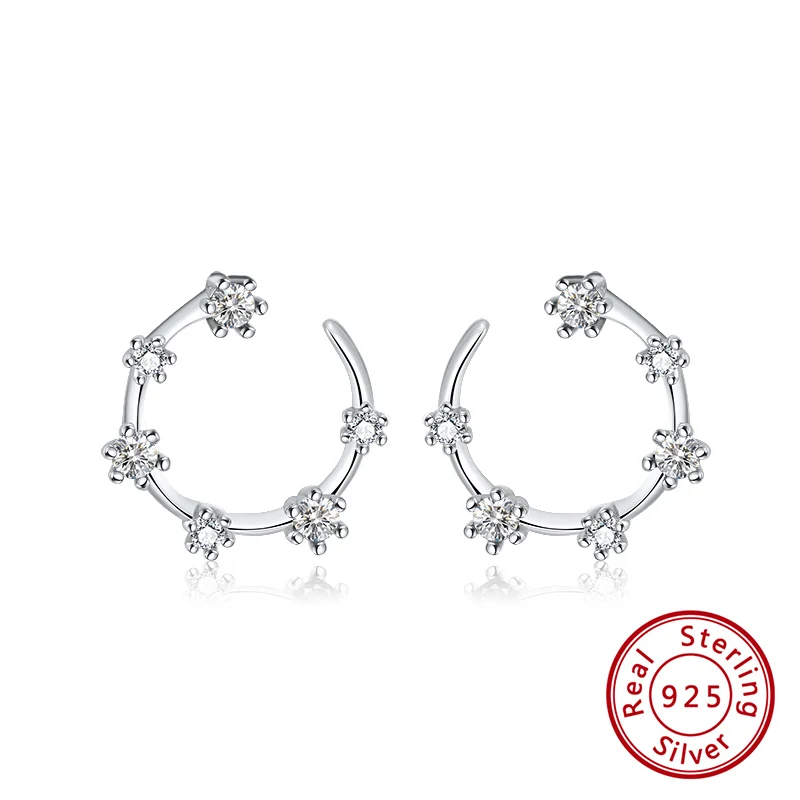 Effie queen женские сережки-гвоздики из натуральной 925 пробы, АААА, циркон, Классический круглый дизайн, женский подарочный набор украшений для ушей, TSE193 - Цвет камня: TSE193-W