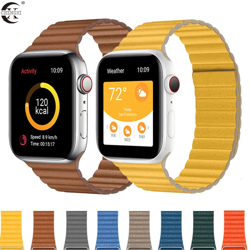 Кожаный ремешок для Apple Watch Series 5 4 3 2 IWatch Pulseira Смарт часы с магнитной застежкой 38