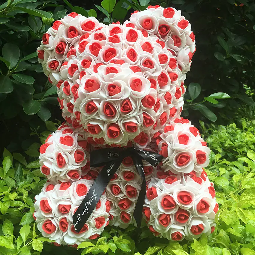 Горячая Распродажа 40 см медведь из роз Искусственные цветы домашний свадебный фестиваль DIY Дешевые Свадебные украшения Подарочная коробка венок ремесла - Цвет: 40cm Opp Bag