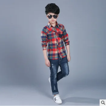

Boys Shirt 2019 New Spring and Summer Boys One Pocket Casual Shirt 2 Plaid colors Leisure Turn-Down Collar Shirt Size6-14 ly280