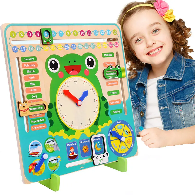 Wooden Hand Made Clock Toys for Kids Learn Time Clock Children Educational Toys 
