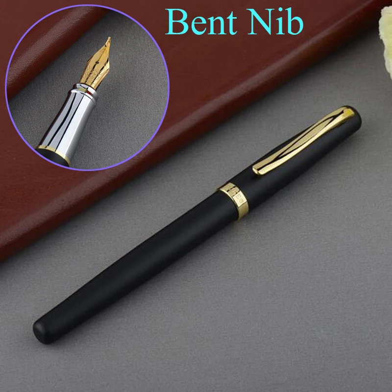 Duke 209 Fine Quality Steel Fude Calligraphy Fountain Pen Bent Nib Matte Black With Gold Clip Advanced Gift Pen