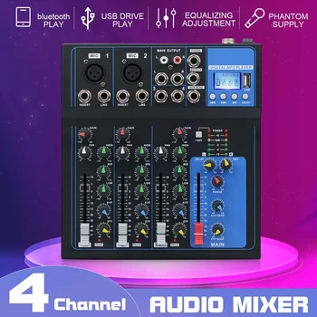 

LEORY Bluetooth Portable Audio Mixer w/USB DJ Sound Mixing Console MP3 Jack 4 Channel Karaoke Players 48V Amplifier KTV Party