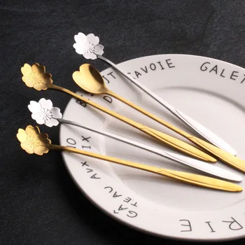 

1PCS Stainless Steel Spoon Creative Golden Cherry/heart Coffee Spoon Snacks Fruit Dessert Fork Kitchen Tool Teaspoon