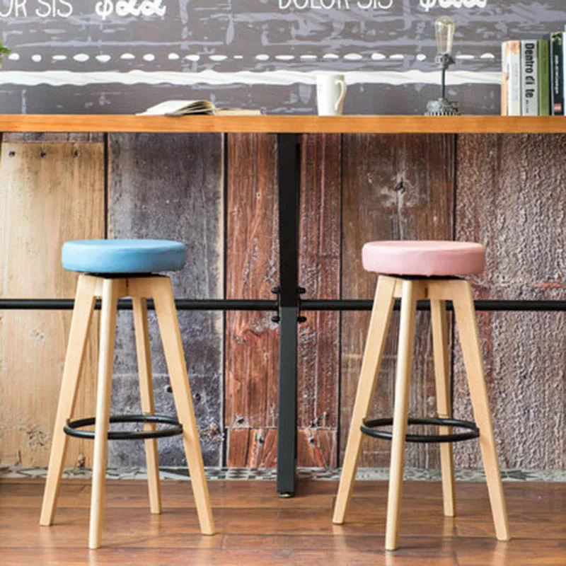 Bar Stools European Style Modern Minimalist Rotatable Solid wood Seat Height 65.5/74 CM High Stool Bar Family Business Cafe