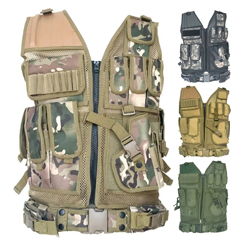 

Men Military Tactical Vest Paintball Camouflage Hunting Vest Assault Shooting Hunting Plate Carrier With Holster Tactical Vest