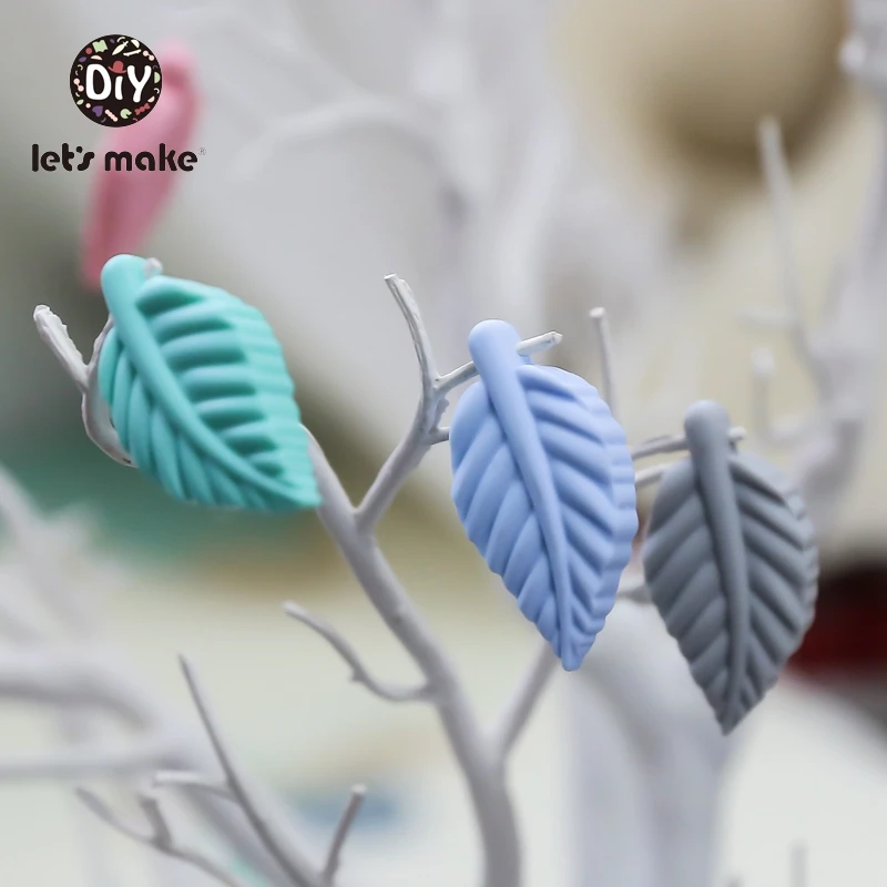 Let's Make Silicone Beads Baby Teether Pendants 10pc Leaves Cartoon Necklace BPA Free Food Grade DIY Accessories Baby Goods Toys