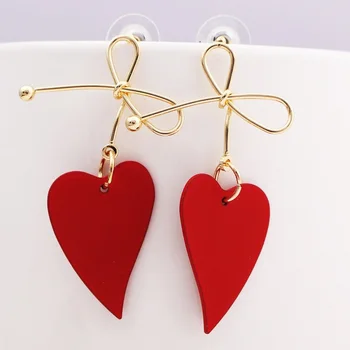 

2019 Fashion Korean Gold Color Heart Peach heart bow earringsDrop Earring for Women Brincos Irregular simple Jewelry