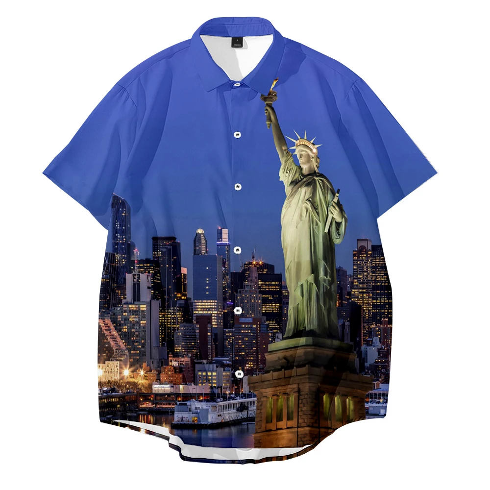 Funny Liberty High-rise Building 3D Print Button Shirts Hipster Casual America Harajuku Hoody Short Sleeve Shirt Streetwear 4XL constant pressure water pump for high rise building electric water pump system multistage centrifugal pump stainless steel