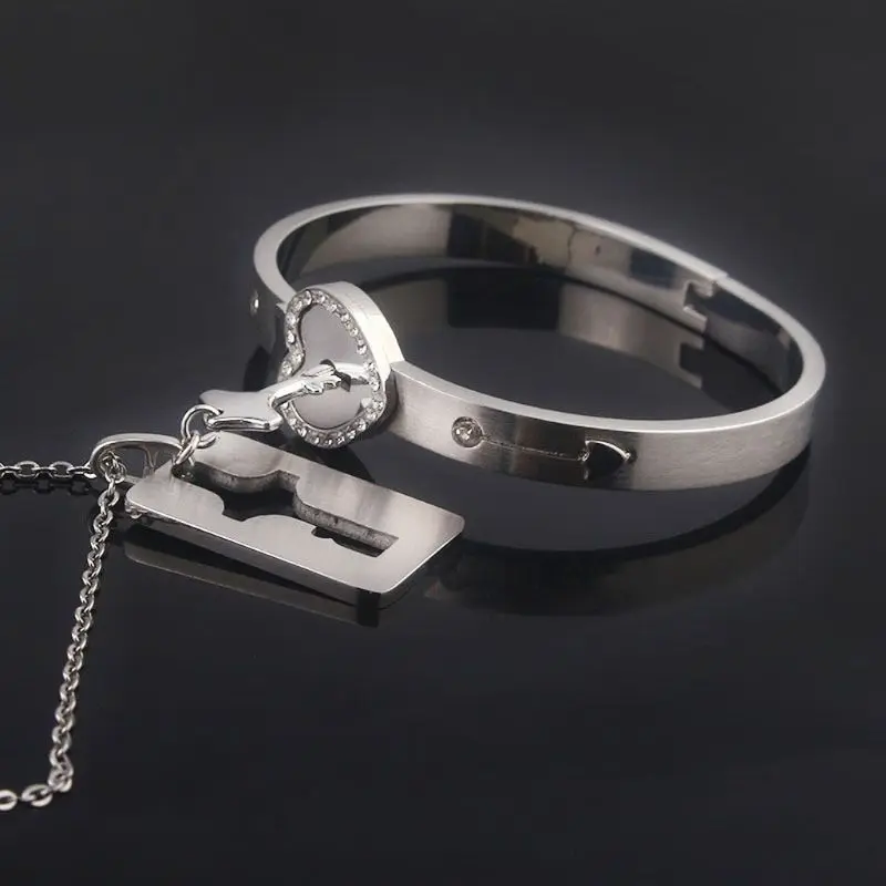 Титановый стальной ключ-сердце, замок, браслет, ожерелье, пара ювелирных изделий для влюбленных