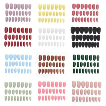 

24Pcs French Full Nails Art ballerina fake press on nails Long Round Head Khaki matt fake nails with glue for girls