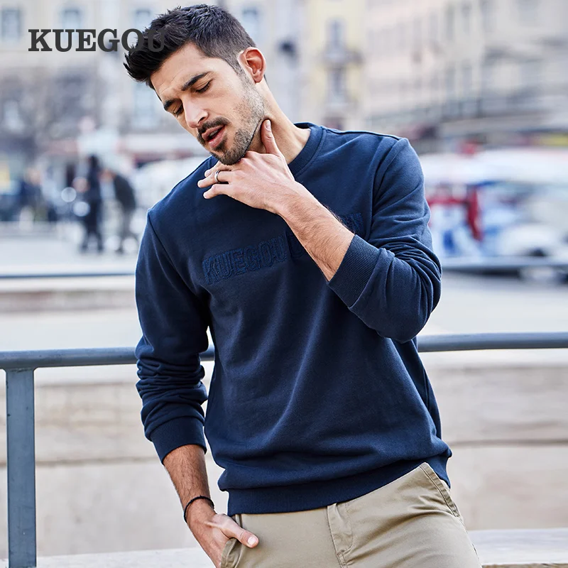 KUEGOU Brand Men round collar sweatshirt spring autumn Men hoodies leisure fashion simple letters sweatshirts embroidery MW-2270 KUEGOU Brand Men round collar sweatshirt spring autumn Men hoodies leisure fashion simple letters sweatshirts embroidery MW-2270