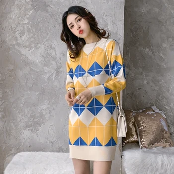 

5127# Geometric Patterns Knitted Maternity Nursing Sweaters Dress Autumn Fashion Feeding Clothes for Pregnant Women Pregnancy