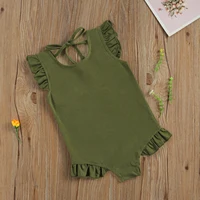Toddlers Baby Summer Swimwear, Solid Color O-Neck Ruffle Sleeve Lacing Backless Swimsuit for Little Girls, 1-6 Years 6