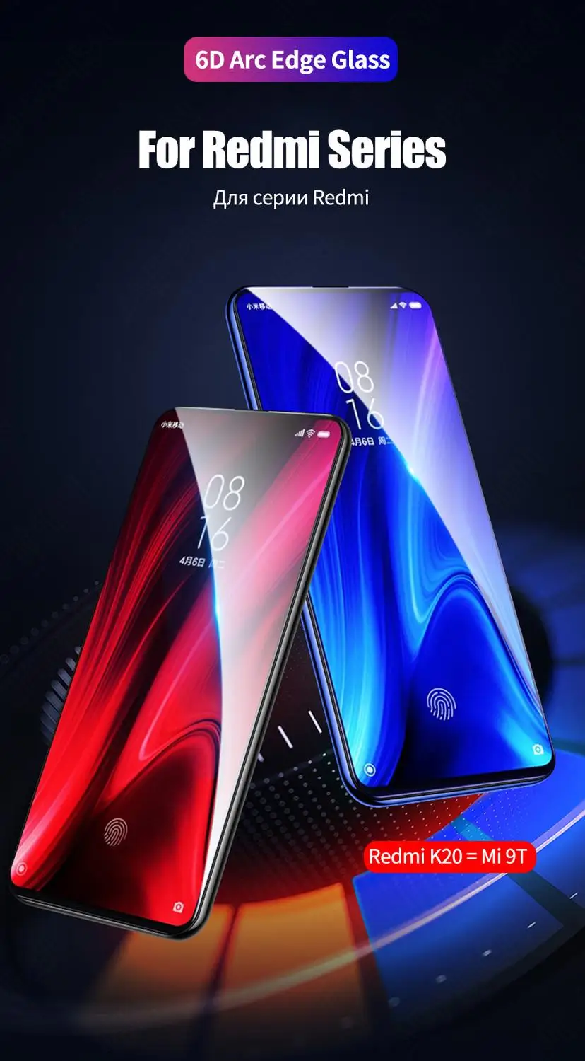 10 шт. 6D полностью проклеенное закаленное стекло для Xiaomi Redmi Note 8 7 6 5 K20 Pro Защитное стекло для экрана для Redmi Note 8 8T 8A 7 7A 6 6A