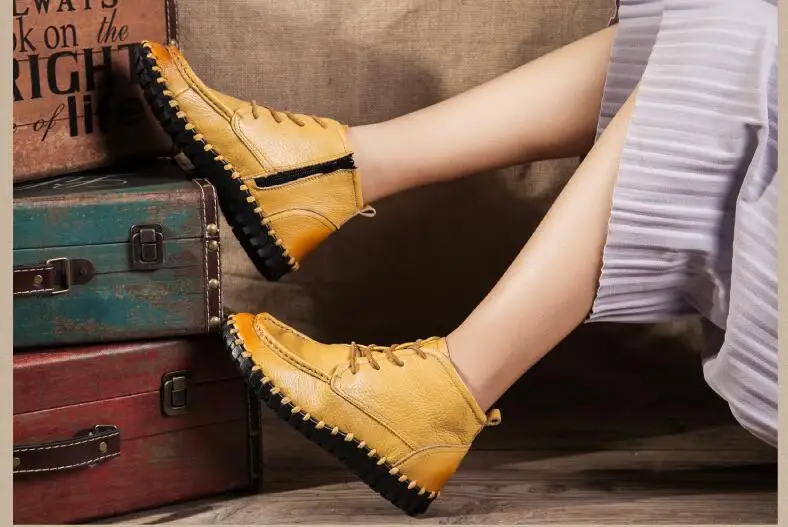 Тонкие женские кожаные ботинки из натуральной кожи; сезон весна-осень; повседневная обувь на мягкой подошве со шнуровкой и круглым носком; y417