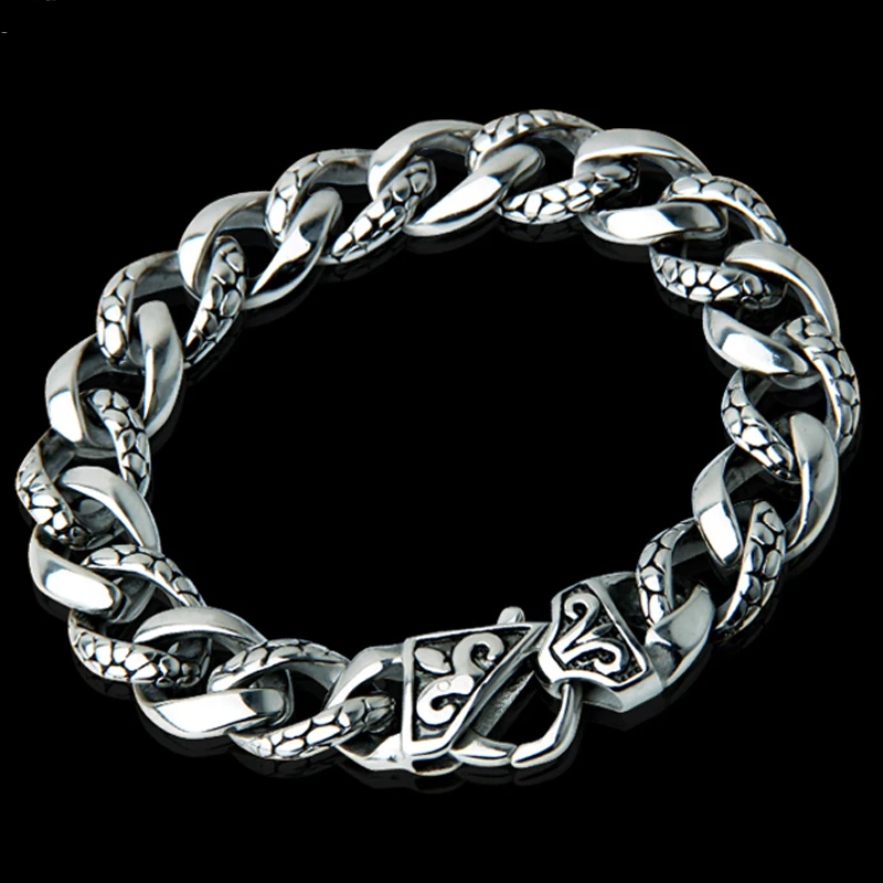 Новые модные мужские браслеты для мальчиков 14 мм, однотонные серебряные браслеты 316L из нержавеющей стали с цветочным дизайном, кубинские браслеты-цепочки, ювелирные изделия